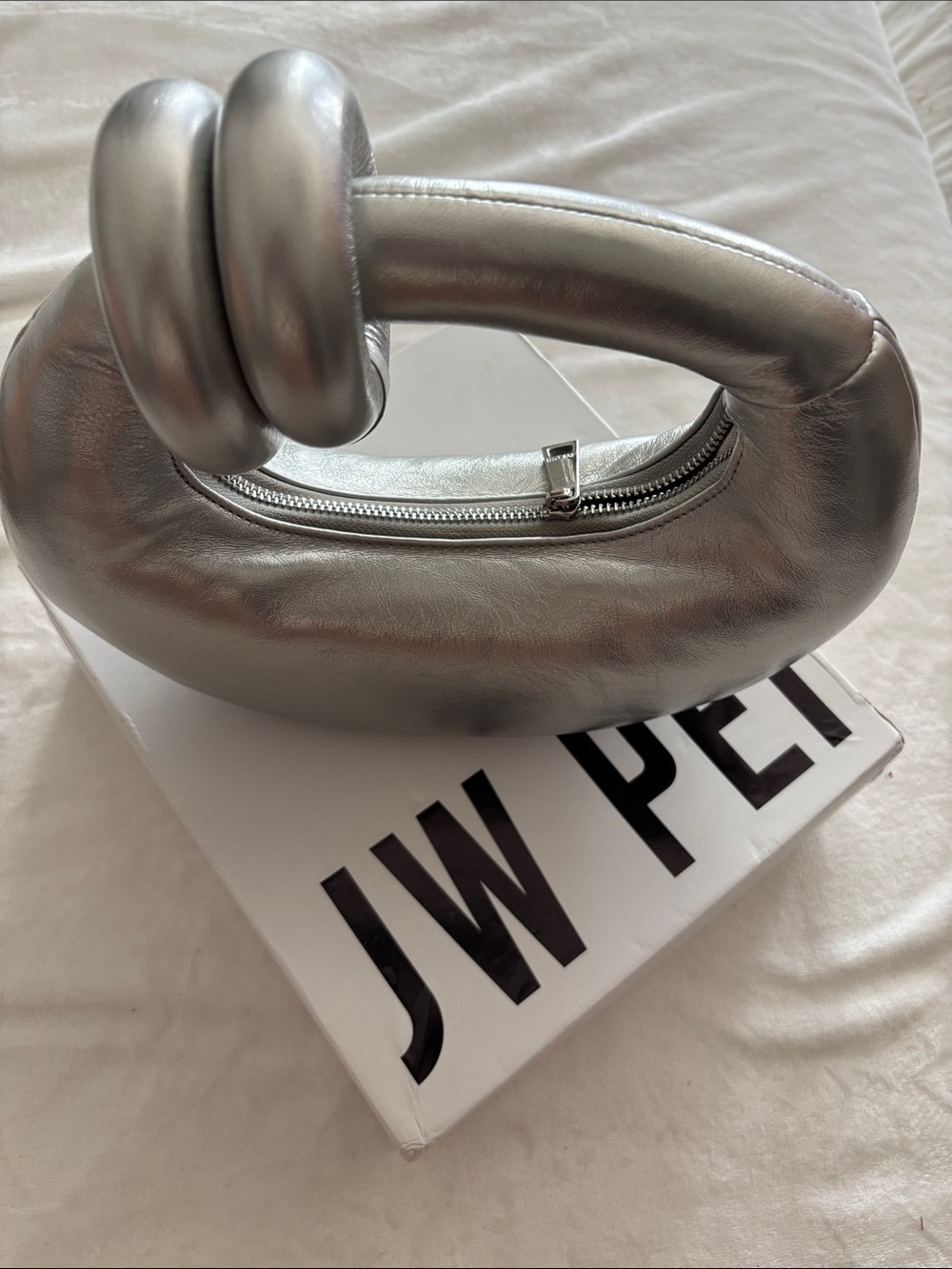 JW PEI Metallic Silver Knot Handle Women's Fashion Bag